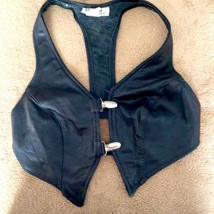 Black leather bra vest
